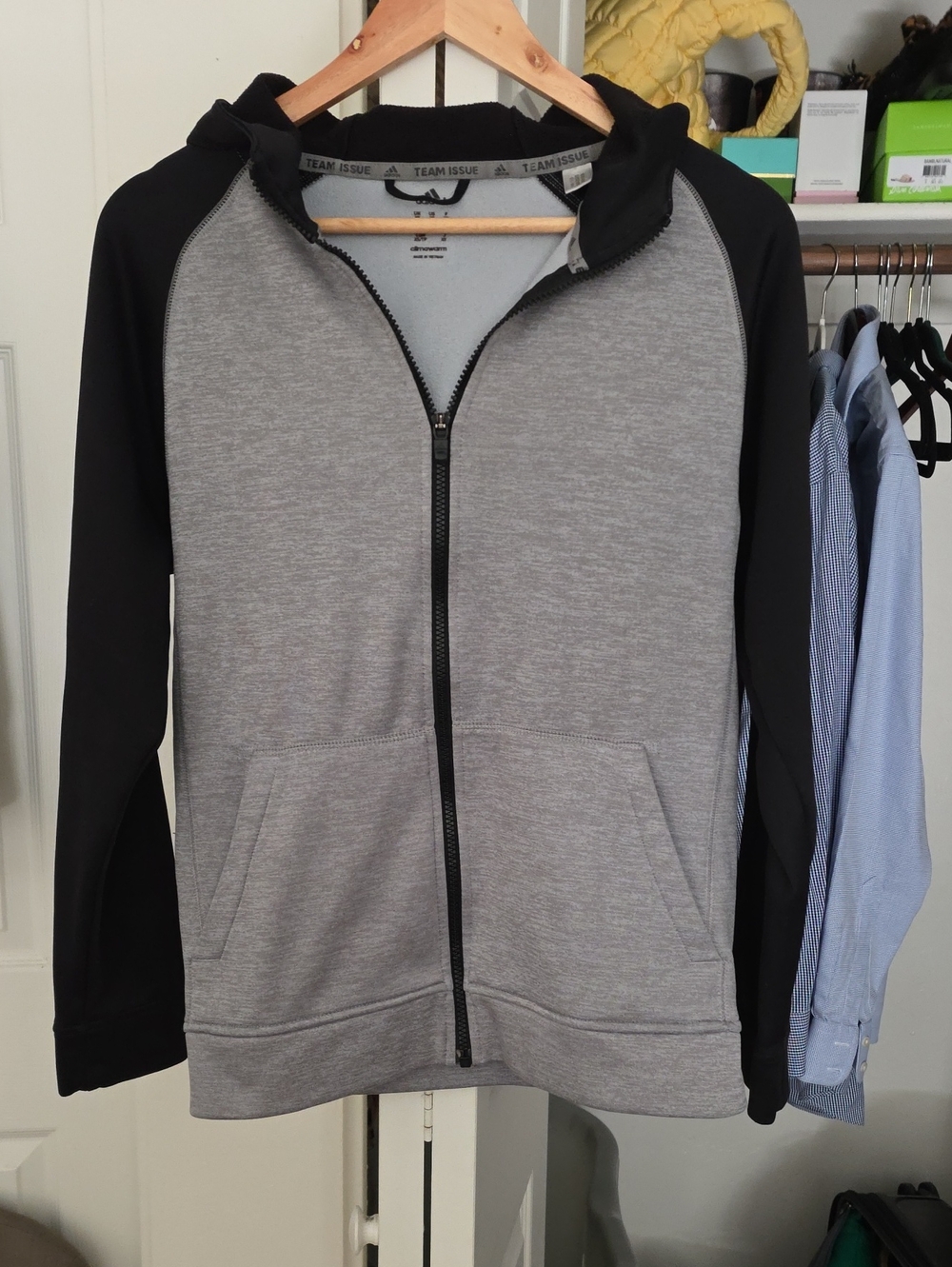 adidas Gray and Black Full-Zip Hoodie Sweatshirt